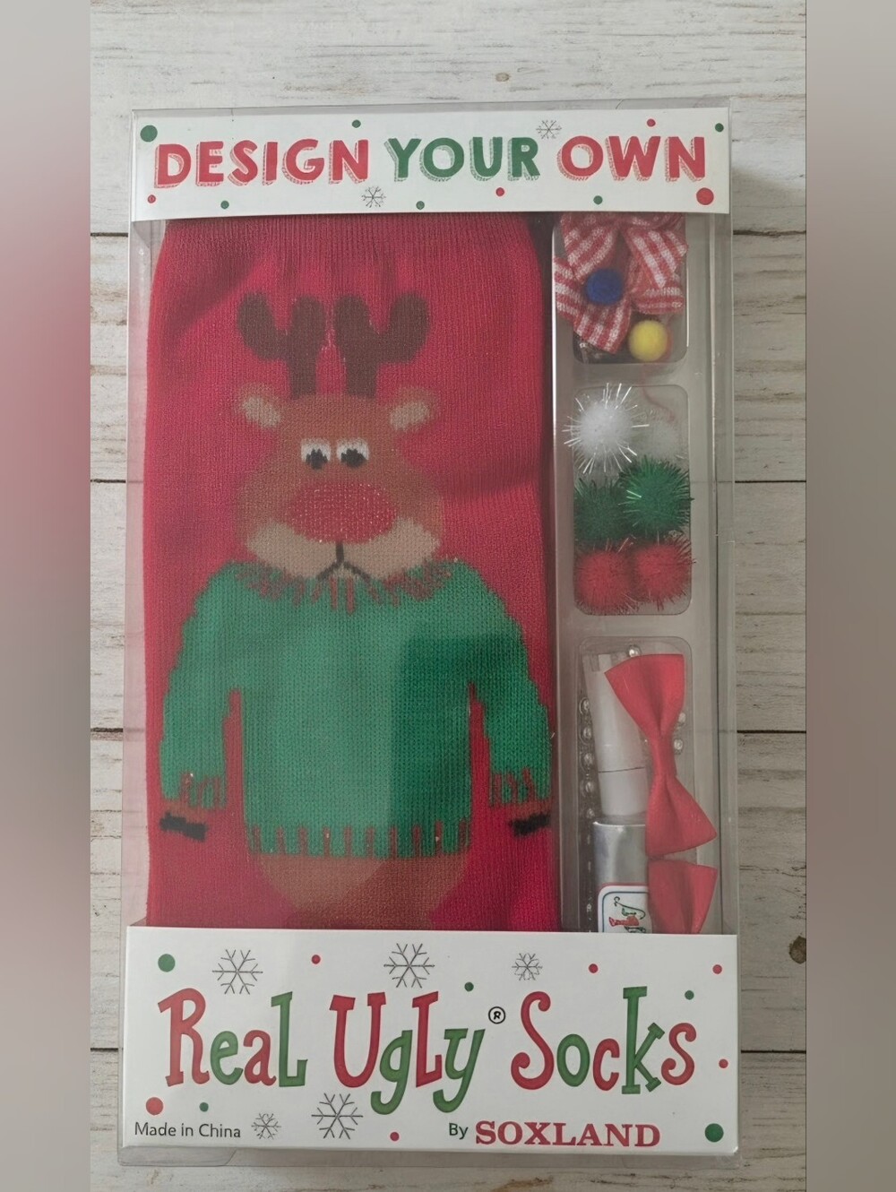Reindeer Design Your Own Real Ugly Socks 9-11 Craft a Pair by SOXLAND